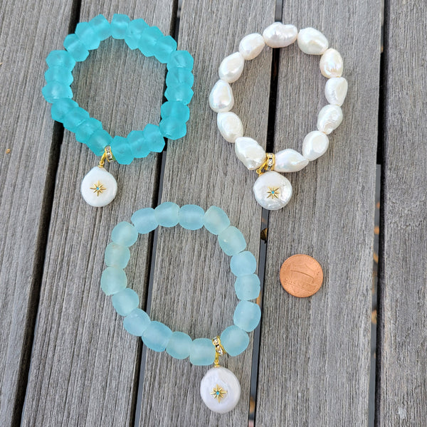 glass & pearl beads with FW Pearl Stella studded coin pearl charms