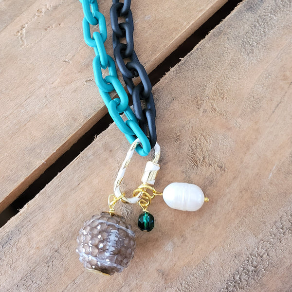 Fun EAGLES enamel football crystal freshwater pearl carabiner necklace