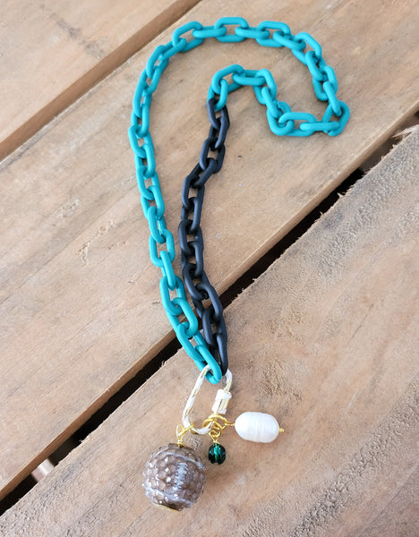 Fun EAGLES enamel football crystal freshwater pearl carabiner necklace