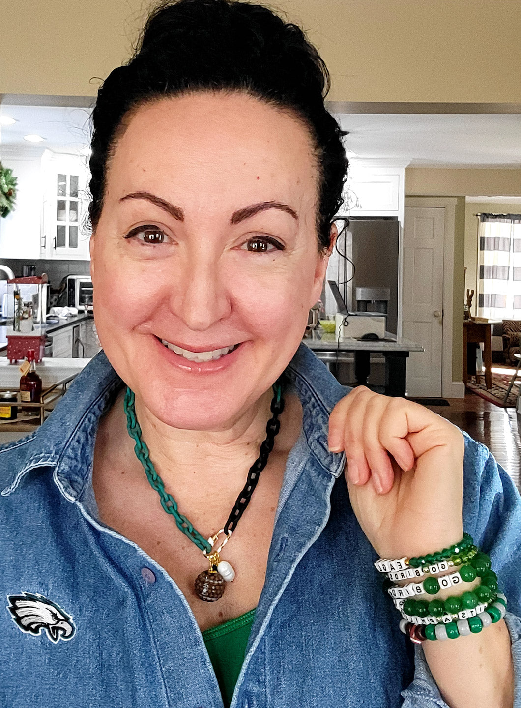 Fun EAGLES enamel football necklace & bracelets modeled on Marinella