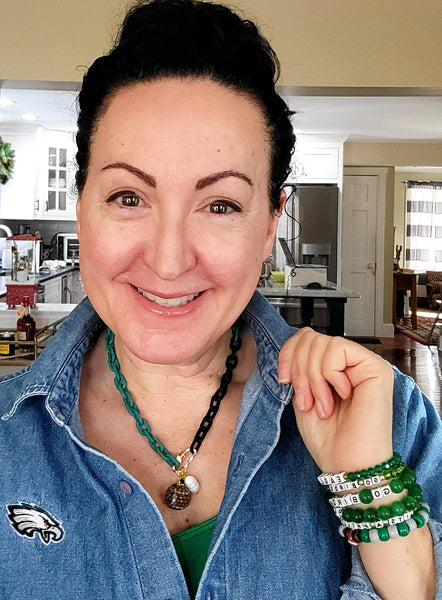 Fun EAGLES enamel football necklace & bracelets modeled on Marinella