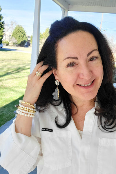 Rhinestone glammy lux druzy agate statement earrings on mode