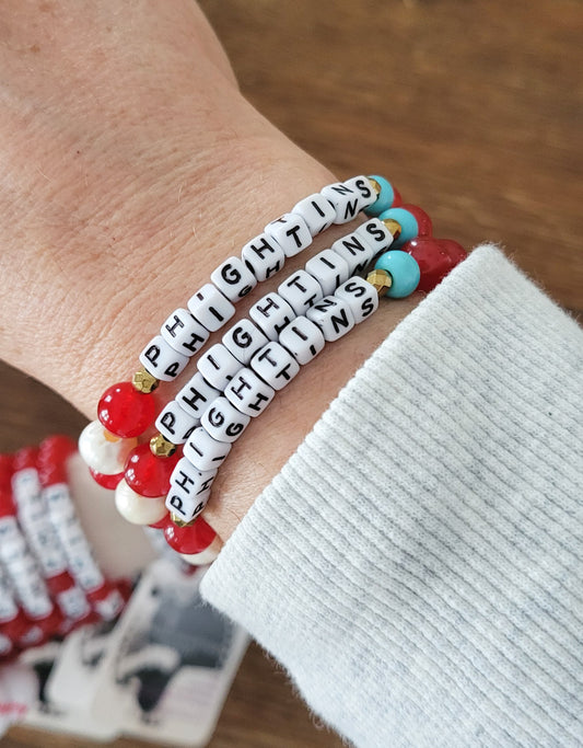 Phillies word stretch bracelets with freshwater pearls