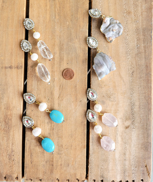 Rhinestone glammy lux druzy agate statement earrings