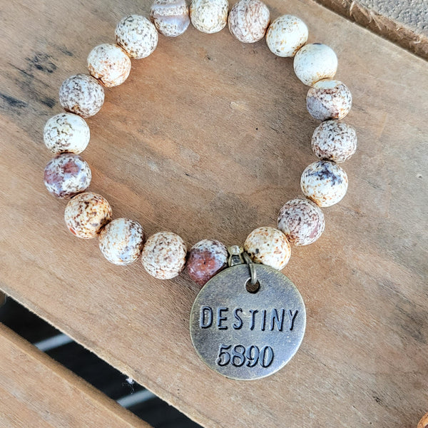 Vintage style Destiny tag jasper bead stretch bracelet