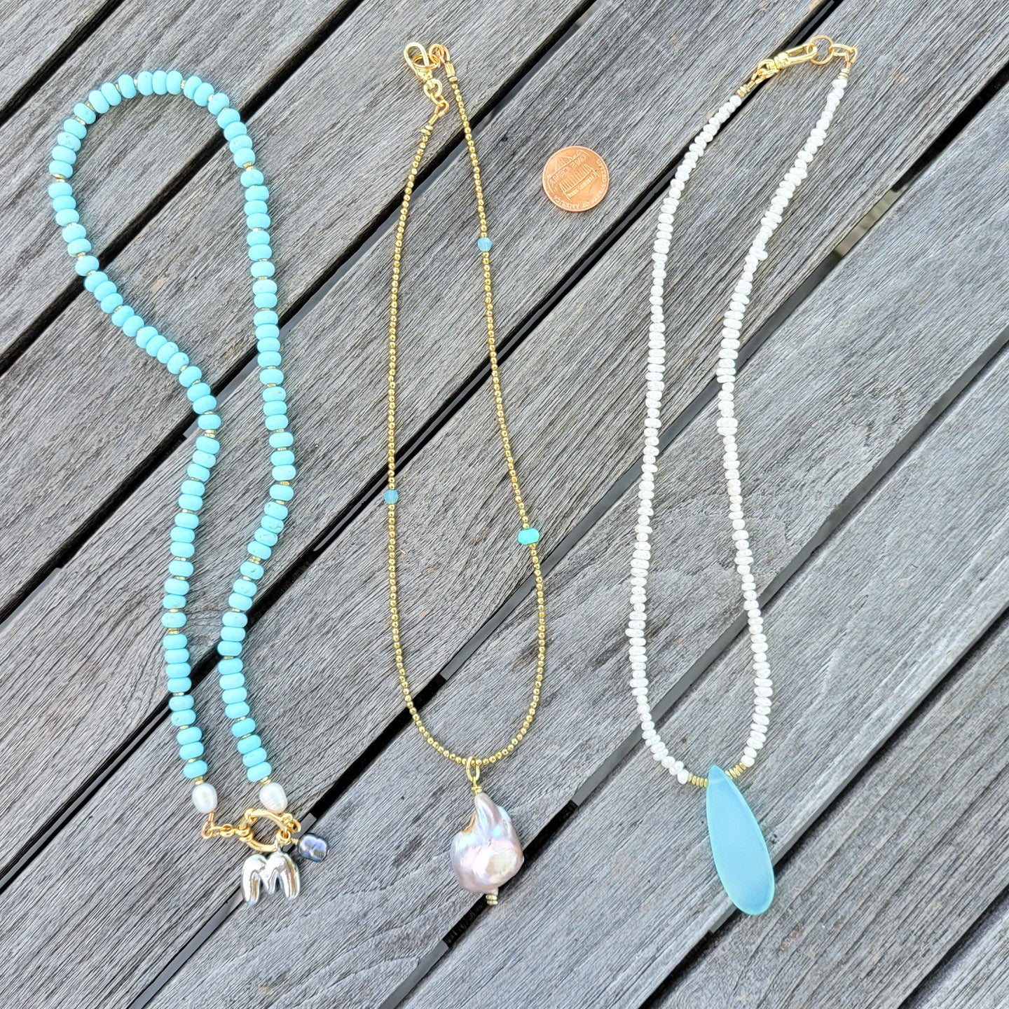 3 freshwater donned pearl + necklaces