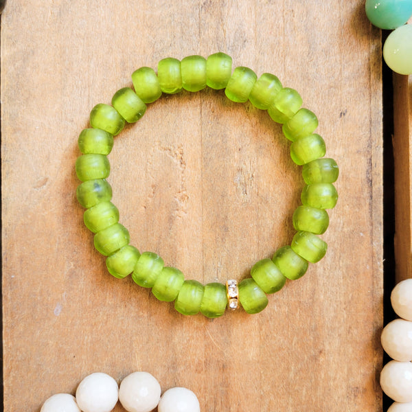 8mm lime green glass beads stretch bracelet