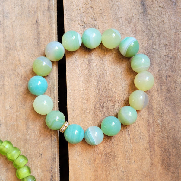 12mm sea green striped agate stretch bracelet