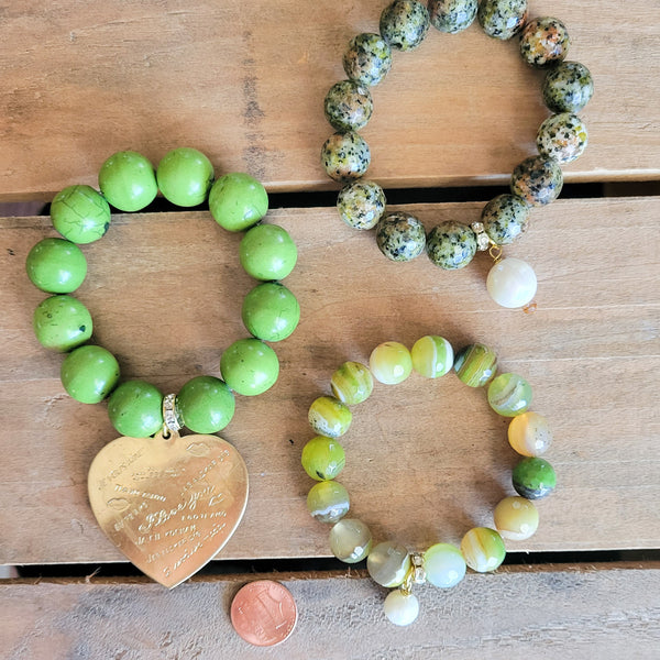 green collection of bead stretch bracelets by Marinella