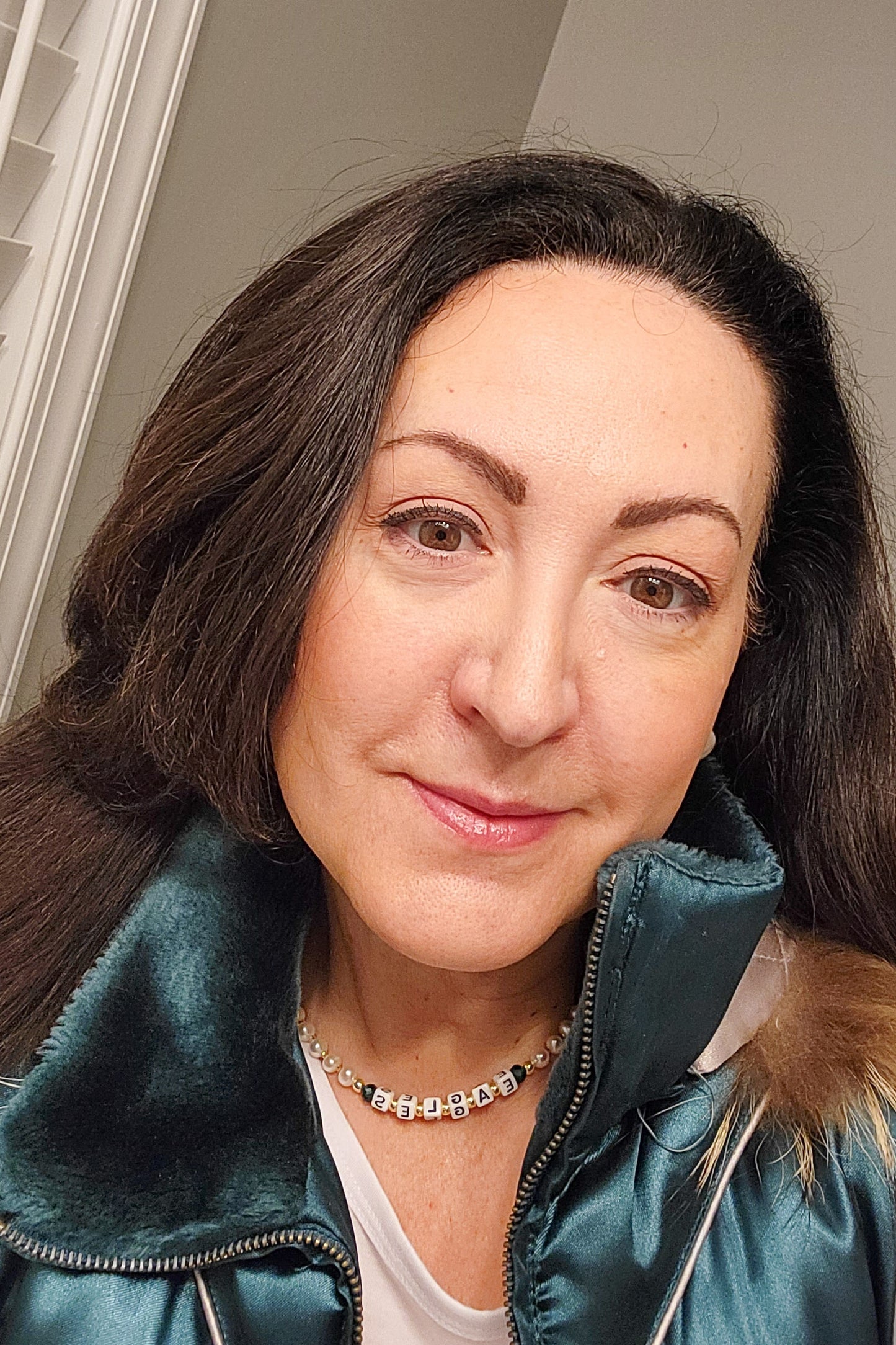 Eagles - Freshwater Pearls Green Crystals Letter Beads Necklace