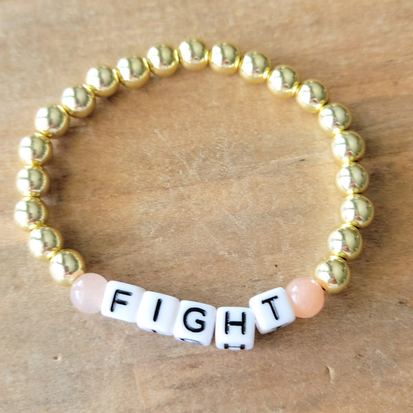 FIGHT 6mm gold sunstone word stretch bracelets