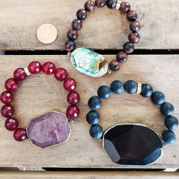 large millimeter gold plate edged druzy gemstone slabs 12mm bead bracelets