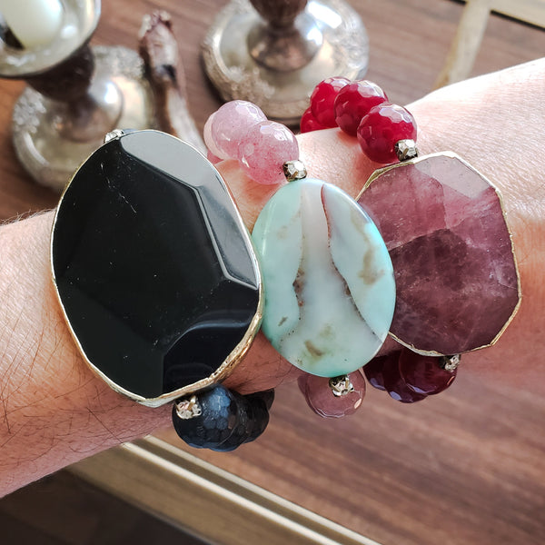 large millimeter gold plate edged druzy gemstone slabs 12mm bead bracelets