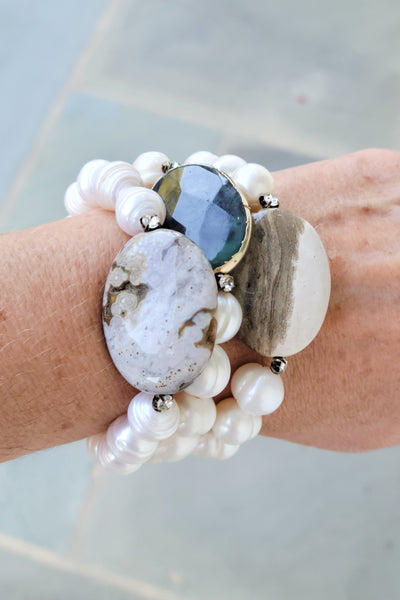 25x35 gemstone slab centers freshwater pearl beads vintage rhinestones stretch bracelets