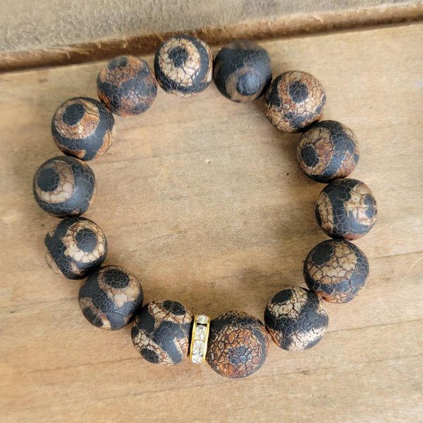 rough dk. brown 3rd eye agate 12mm beads stretch bracelet
