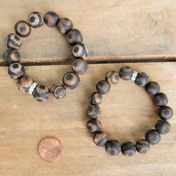 rough dk. brown 3rd eye agate beads stretch bracelets