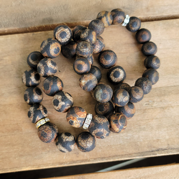 rough dk. brown 3rd eye agate beads stretch bracelets