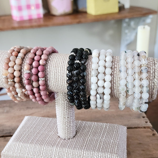 6mm gemstone bead stretch bracelets