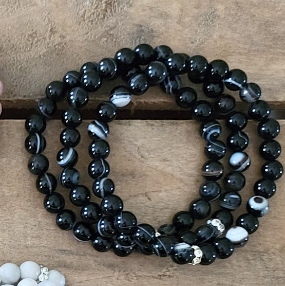 6mm striped black agate gemstone bead stretch bracelets