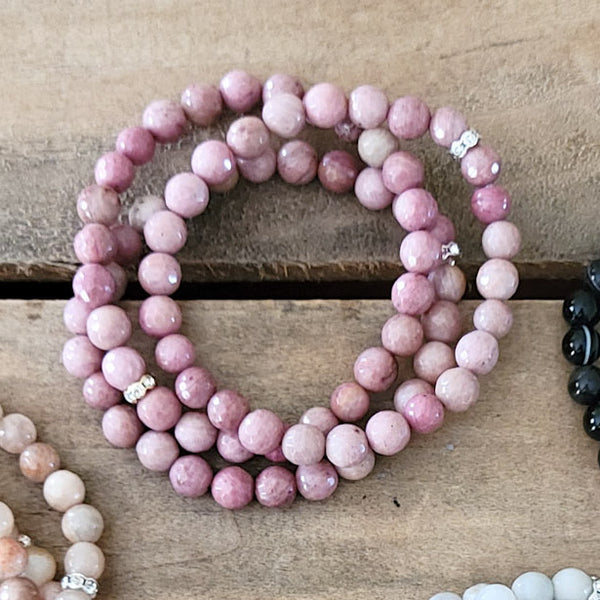 6mm rhodonite agate gemstone bead stretch bracelets