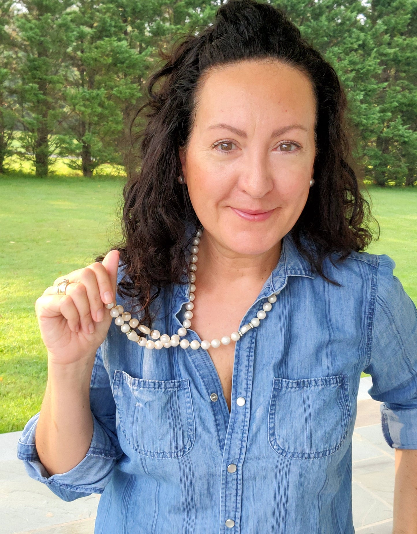 30" long freshwater & vintage bits necklace & Marinella