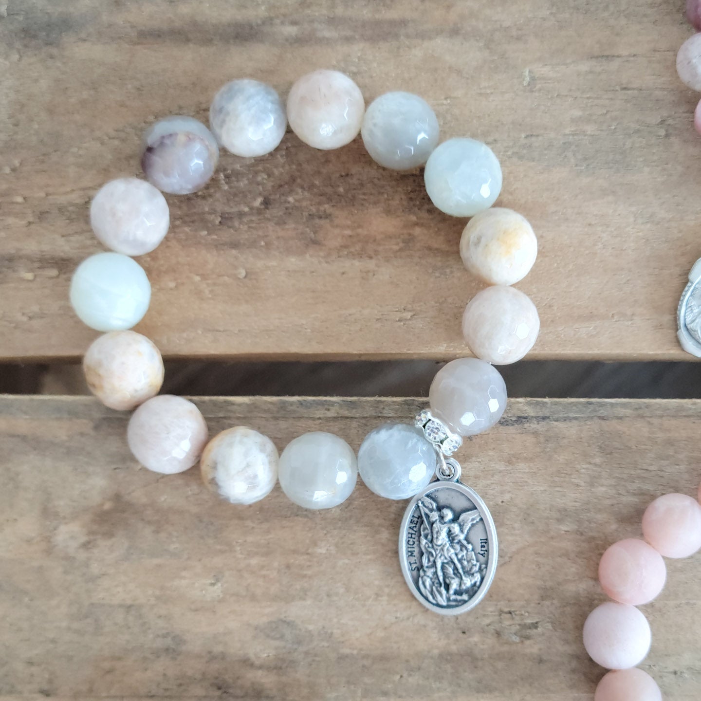 Archangel Michael sunstone stretch bead bracelet