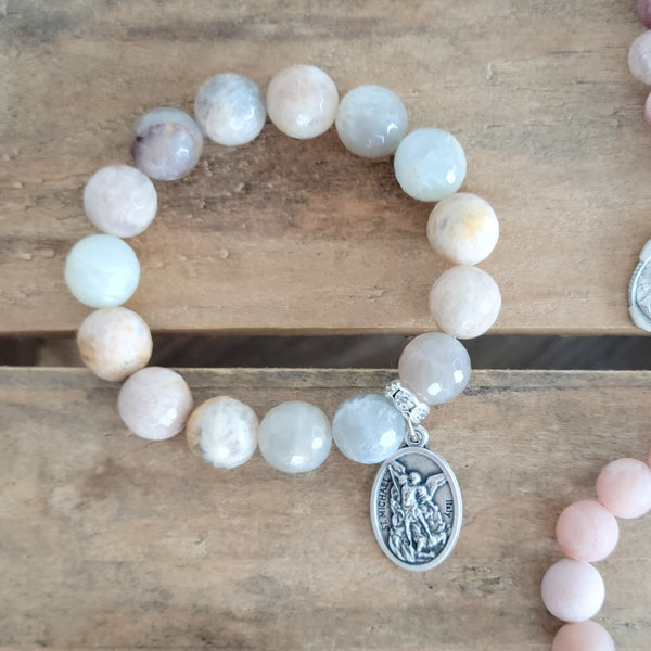 Archangel Michael sunstone stretch bead bracelet
