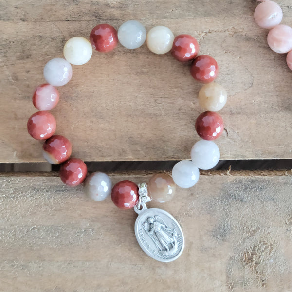 Archangel Raphael agate stretch bead bracelet
