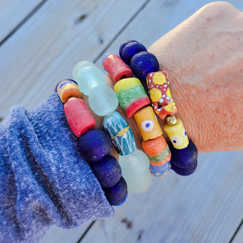 14mm recycled & handmade trade beads quality stretch bracelets