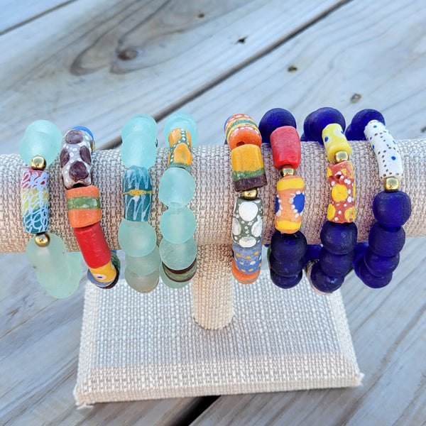 14mm recycled & handmade trade beads quality stretch bracelets