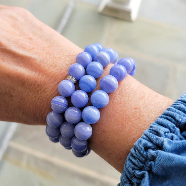 Smooth blue lace agate 10mm bead stretch bracelets