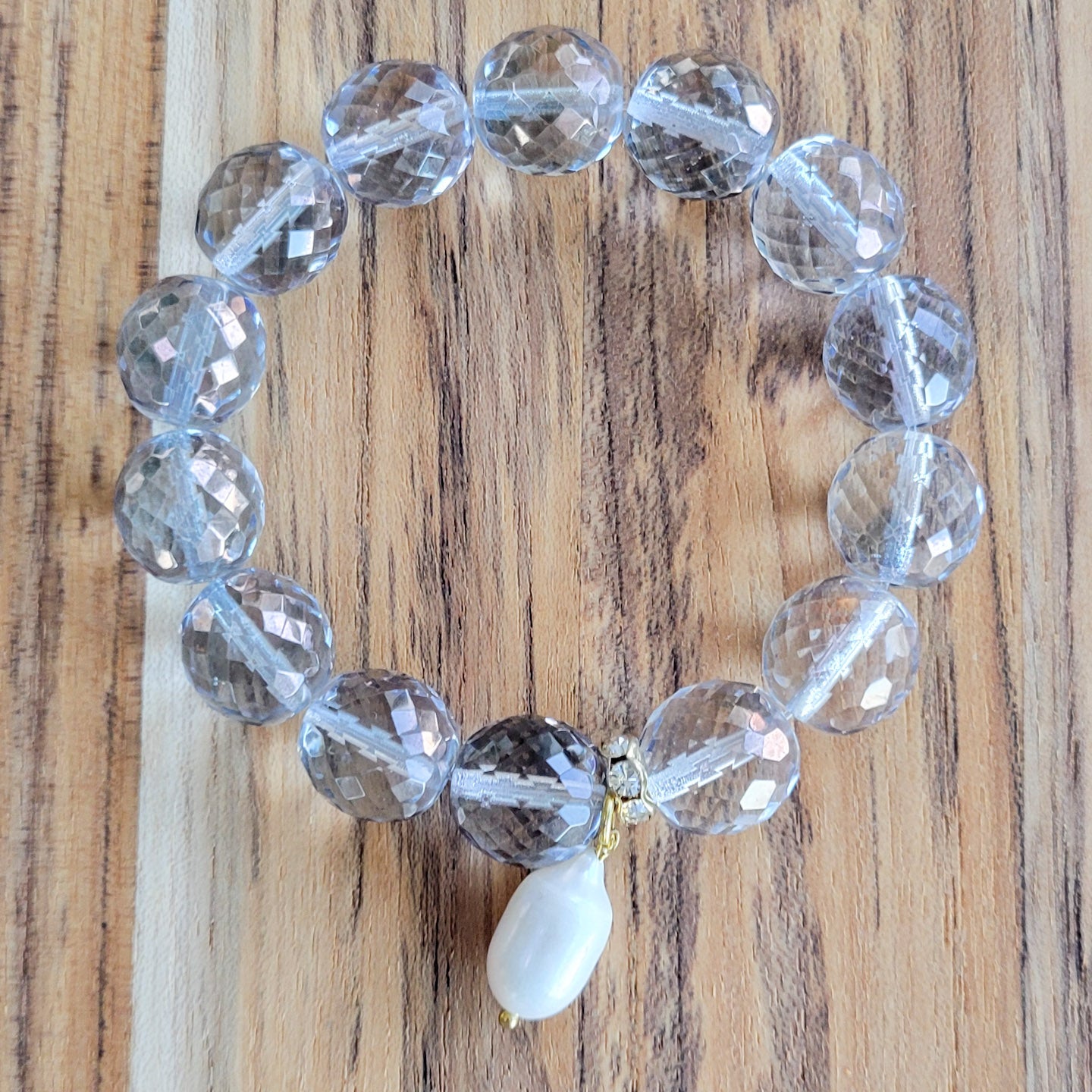 Coastal Blue Czech glass freshwater pearls stretch bracelet