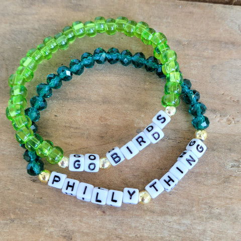 GO BIRDS & PHILLY THING green beads Team Spirit Stretch Bracelets