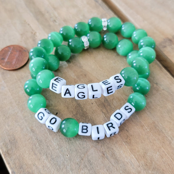 EAGLES GO BIRDS green tiger eye beads stretch bracelets
