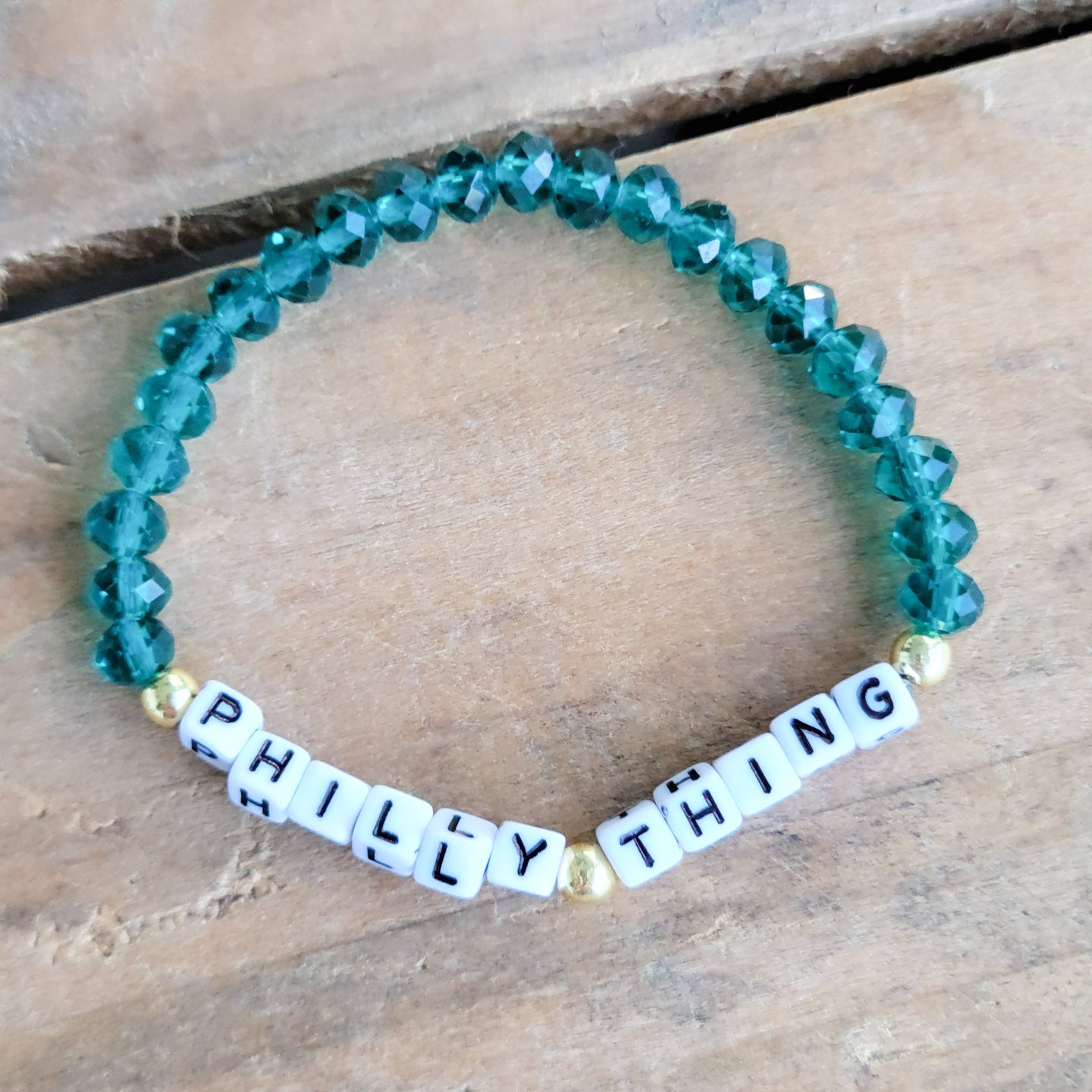 PHILLY THING  dk. green beads Team Spirit Stretch Bracelet