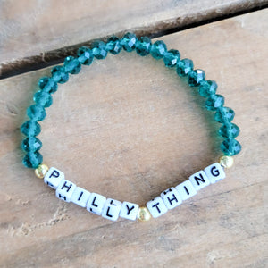 PHILLY THING  dk. green beads Team Spirit Stretch Bracelet