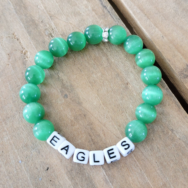 Eagles letters green tiger eye beads stretch bracelet