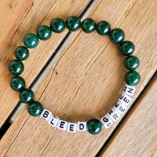 Dk. Green Eagles BLEED GREEN bead stretch bracelet 8mm 10mm