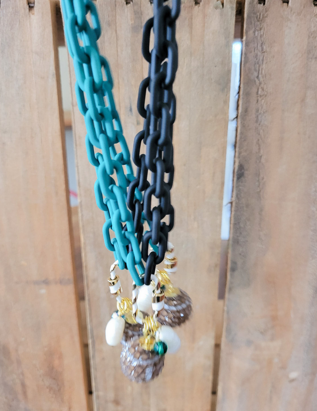 Fun EAGLES enamel football crystal freshwater pearl carabiner necklaces