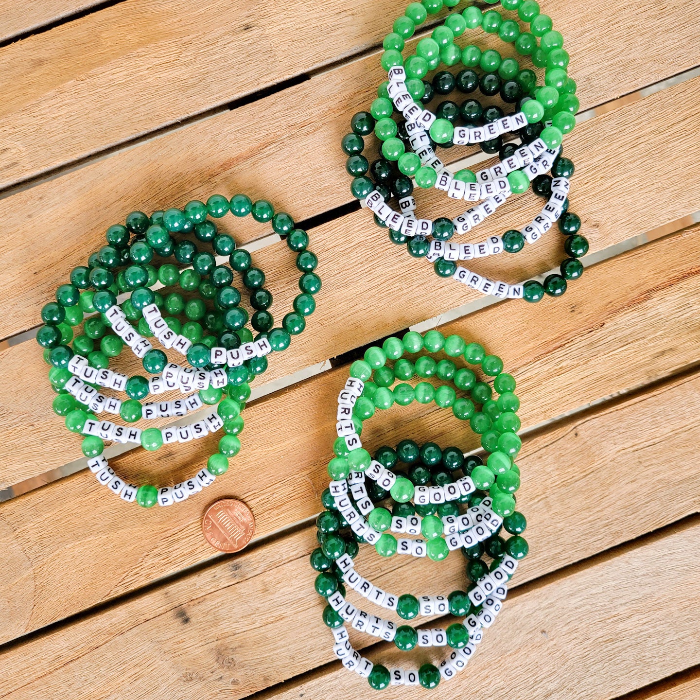 Green Eagles TUSH PUSH bead stretch bracelets 8mm 10mm