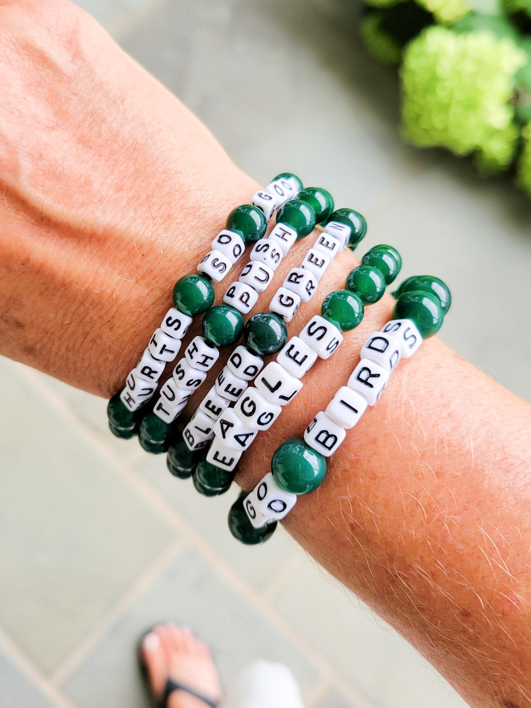 Green Eagles TUSH PUSH bead stretch bracelets 8mm 10mm