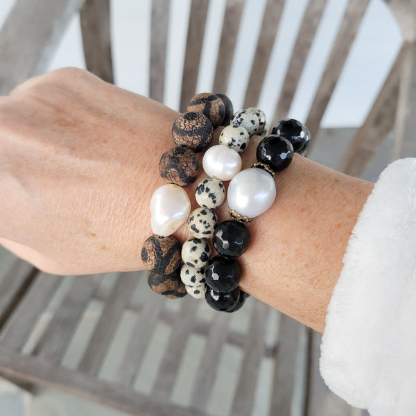 gemstone beads freshwater pearl centers stretch bracelets