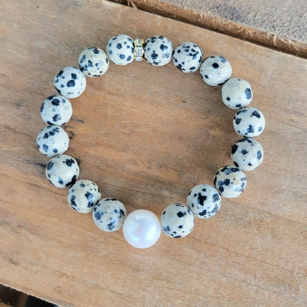 Jasper beads fw pearl center stretch bracelet