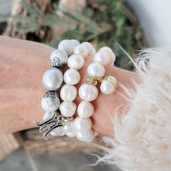 Freshwater pearl mixed stack stretch bracelets