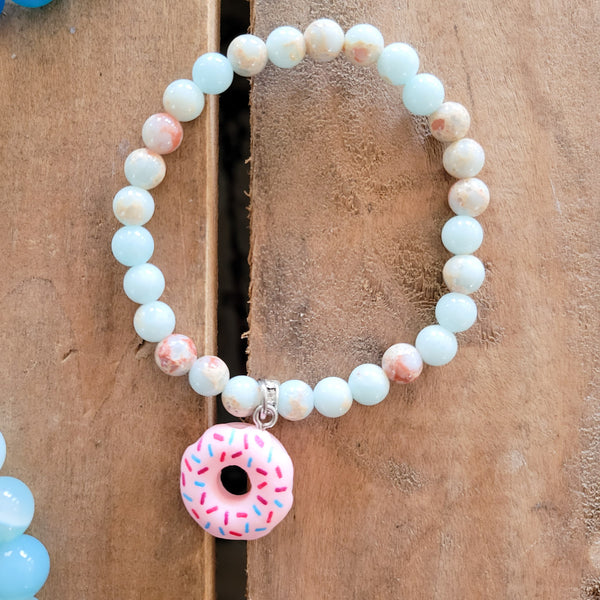 Fun jasper beads donut charm stretch bracelet
