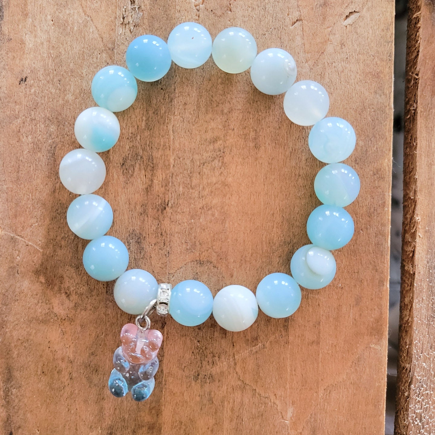Fun agate beads gummy bear charm stretch bracelet