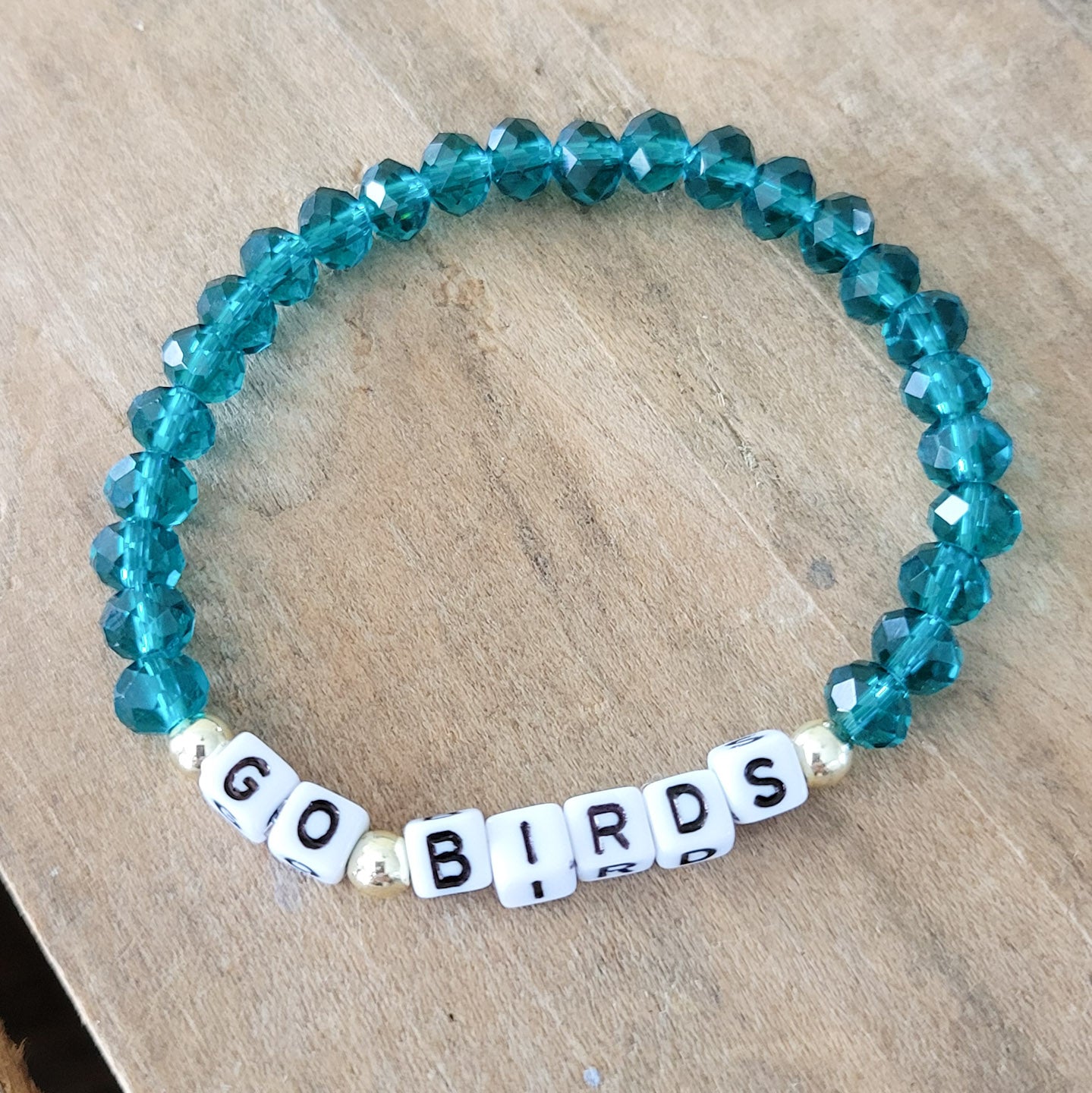 GO BIRDS green beads Team Spirit Stretch Bracelet