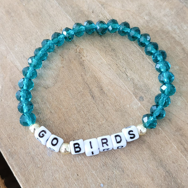 GO BIRDS green beads Team Spirit Stretch Bracelet