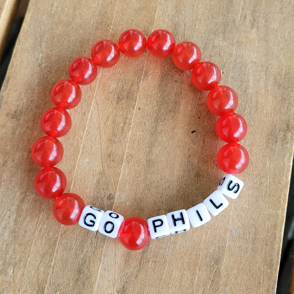 10mm red carnelian beads GO PHILS letter beads stretch bracelet
