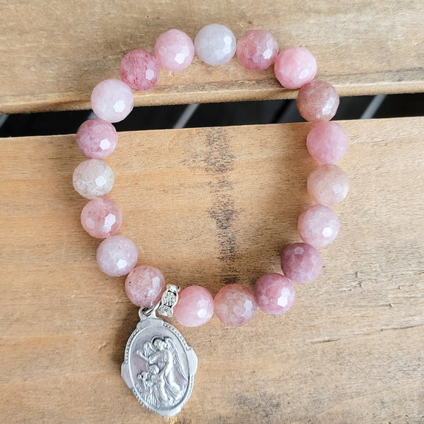 Guardian Angel pink quartz stretch bead bracelet